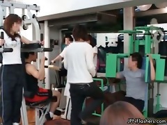 sexually excited public gym workout with a watch